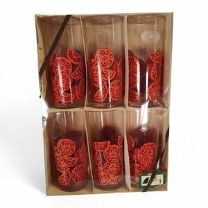 Vintage Cera Glass Les Plastique Tumblers 6pc Tomatoes 15oz Plastic Cups